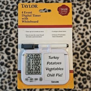 Taylor 4 Event Digital Timer with Whiteboard, Digital Kitchen Timer, Brand New